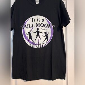 Black Graphic T-Shirt with Purple and White Design